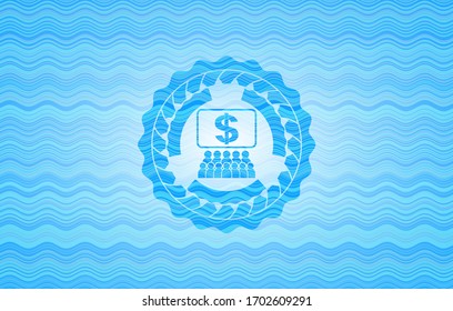 business congress icon inside sky blue water emblem. 
