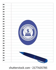 business congress icon pen emblem. Blue ink. Vector Illustration. Detailed. 