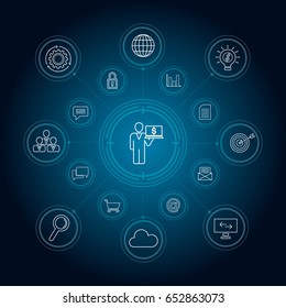 Business connection concept. Abstract background with digital marketing and infographic icons. Vector illustration.