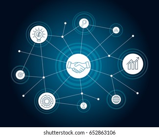 Business connection concept. Abstract background with digital marketing and infographic icons. Vector illustration.