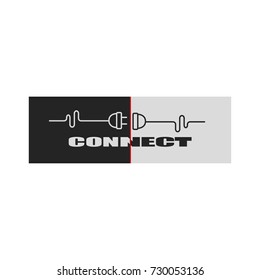 Business connection concept. Abstract background with wire plug and socket.  Vector illustration flat design. Cooperation interaction.