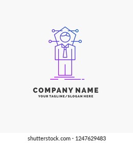 Business, connection, human, network, solution Purple Business Logo Template. Place for Tagline