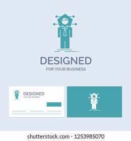 Business, connection, human, network, solution Business Logo Glyph Icon Symbol for your business. Turquoise Business Cards with Brand logo template.
