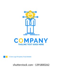 Business, connection, human, network, solution Blue Yellow Business Logo template. Creative Design Template Place for Tagline.