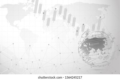 Business Connections, line composition concept Social Media Concept Design with Group with Electronic Devices, Earth Globe 