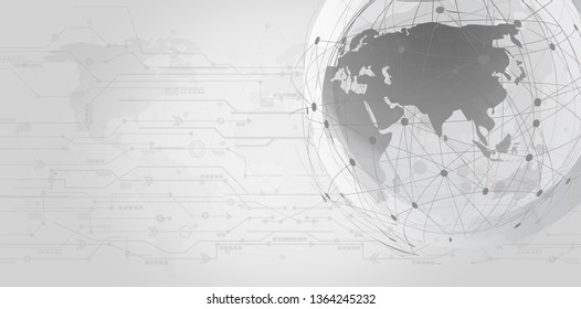 Business Connections, line composition concept Social Media Concept Design with Group with Electronic Devices, Earth Globe 