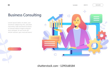 Business Consilting concept. Marketing and finance .Commerce solutions for investments, analysis concept.Economic infographic banner. Flat modern concept with characters vector for landing page