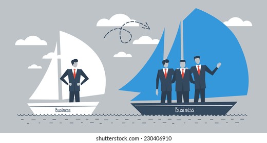 Business consolidation, small and big company, upgrade concept. Vector flat design illustration