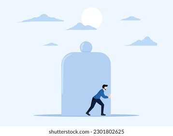 Business constraints, limitations or stagnation, restrictions, difficulties prevent it from improving or succeeding, the entrepreneur in the mirror tries to push so hard to break through the boundarie
