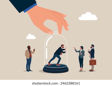 Business constraints or stagnant, prohibition or difficulty prevent from improvement or success. Flat vector illustration