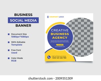 business consultancy firm social media post template design with an image placement, professional eye-catchy colorful design. Standard for web banner and social media, vector square eps 10 version.