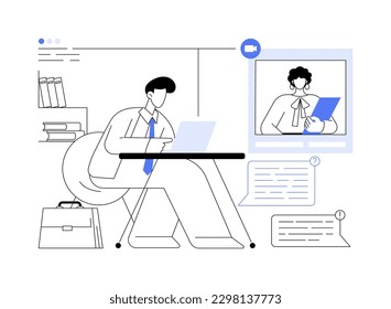 Business consultant abstract concept vector illustration. Businessman talking with consultant online with laptop, remote communication, financial advisor, advertising agency abstract metaphor.