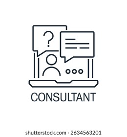 Consultor de negocios online. Asistente operativo. Ilustración vectorial aislada sobre fondo blanco.