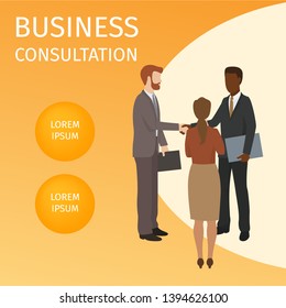 Business consultation banner vector illustration. Finance, strategic management, investment, natural resources, teamwork, great idea. Two men shaking hands and greeting each other.