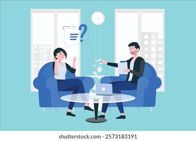 Business Consultation Illustration depicting a business meeting or consultation, representing business advice, consulting services, and strategic planning.