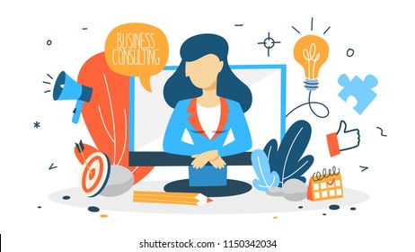 Business consulting concept. Idea of strategy management. Consult clients with business problems and provide them with useful information. Isolated flat vector illustration