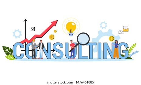 Business consulting concept. Idea of strategy management. Help clients with business problems and provide them with useful information. Isolated vector illustration in flat style