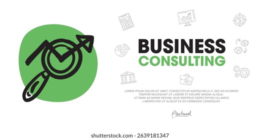 Business consulting, Developing a Modern Web Banner Concept Using hand-drawn Doodle icon Graphics.