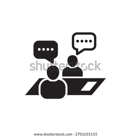 Business consulting icon in flat style. Two people with table vector illustration on white isolated background. Restaurant dialog business concept.