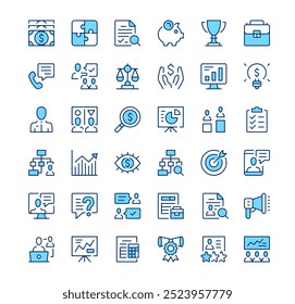 Business consulting icons. Outline symbols. Vector blue line icons set