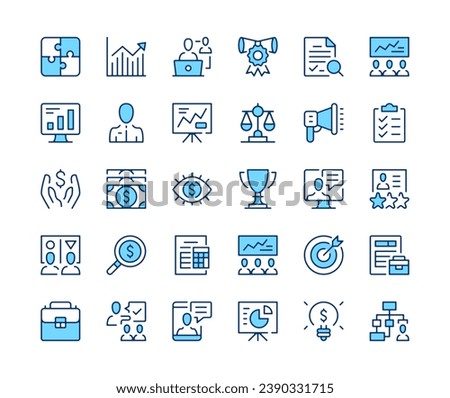 Business consulting icons set. Vector line icons. Blue color outline stroke symbols. Modern concepts