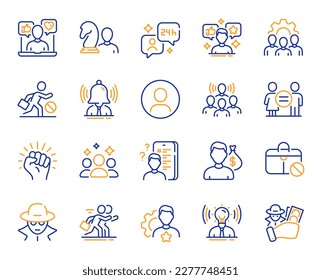 Business consulting line icons. Chess strategy, Fraud thief and Equality set. Profile headshot, job competition and empowerment protest icons. Squad group, business strategic, unemployed. Vector