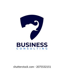 Business consulting logo with shield vector and elephant design