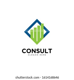 Business Consulting Logo Template. Speech Bubble And Growth Graph Vector Design.