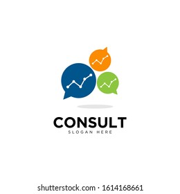 Business consulting logo template. Speech bubble and growth graph vector design.
