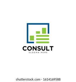 Business consulting logo template. Speech bubble and growth graph vector design.