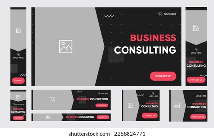 Business consulting set of web banner template design for social mediap posts, editable vector eps 10 file format