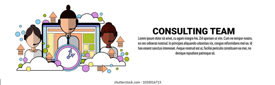 Business Consulting Team Support Horizontal Banner With Copy Space Flat Vector Illustration