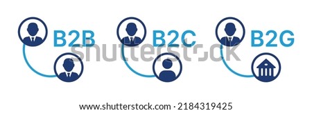 Business to consumer (B2C), business to business (B2B), and business to government (B2G) marketing strategies vector icon illustration.