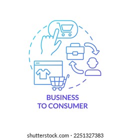 Business to Consumer Blue Farbverlauf-Symbol. Individueller Käufer. B2C-Ansatz. Geschäftsmodell abstrakte Idee dünne Linie Illustration. Einzeln Umrisszeichnung. Myriad Pro-Fett-Schriftart verwendet