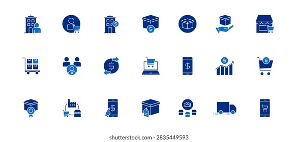 Business To Consumer Icon Set containing B2C, customer, business, selling, product, direct selling, reseller, wholesale, middleman, transaction, e-commerce, online payment vector concept illustration with simple icon