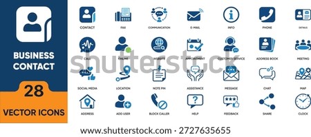 Business Contact and Communication Management Flat Icon Set. Editable icons of fax, Communications, email, info, phone and more. Vector illustration.
