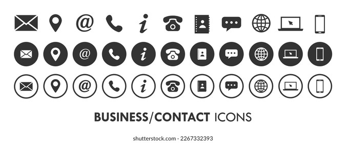 Colección de iconos de vectores circulares planos de contacto profesional