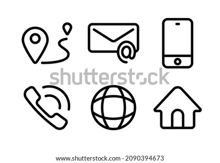 Business contact icon set, simple black line design on white background.