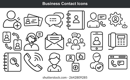 Business Contact Icons Black Line Art