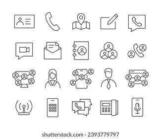 Business Contact Icons - Vector Line. Editable Stroke.