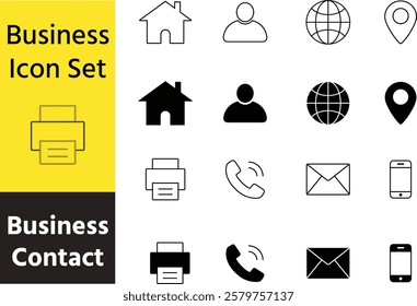 Business contact information icon set.address, location, mail, email, E-mail, chat speech bubble, website, telephone, cell phone, fax for app and website. Vector illustration
