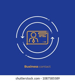Business contact line art icon, digital business card vector art, outline online profile illustration