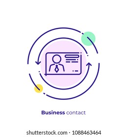 Business contact line art icon, digital business card vector art, outline online profile illustration