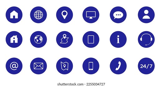 Business Contact us icon set. Flat design button style. Vector illustration