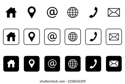 Business Contact us icon set. Rounded square button style