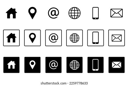 Business Contact us icon set. Square button style