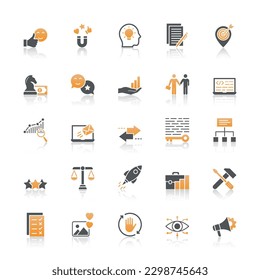 Business Content Icon Set With Reflect On White Background.