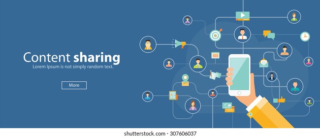 business content sharing on mobile concept.mobile social network connection .web banner 