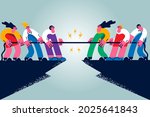 Business contest, rivalry, challenge concept. Group of people cartoon characters workers making rivalry contest fighting with rope with each other competing fighting vector illustration 