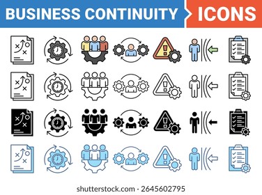 Business continuity banner icon set with multiple style collection.